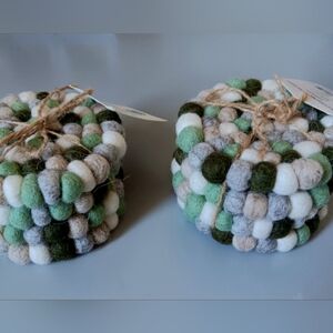 2 Sets (8) Thirstystone Sheep Wool Pom Pom Coasters! NWT Home Barware Decor.